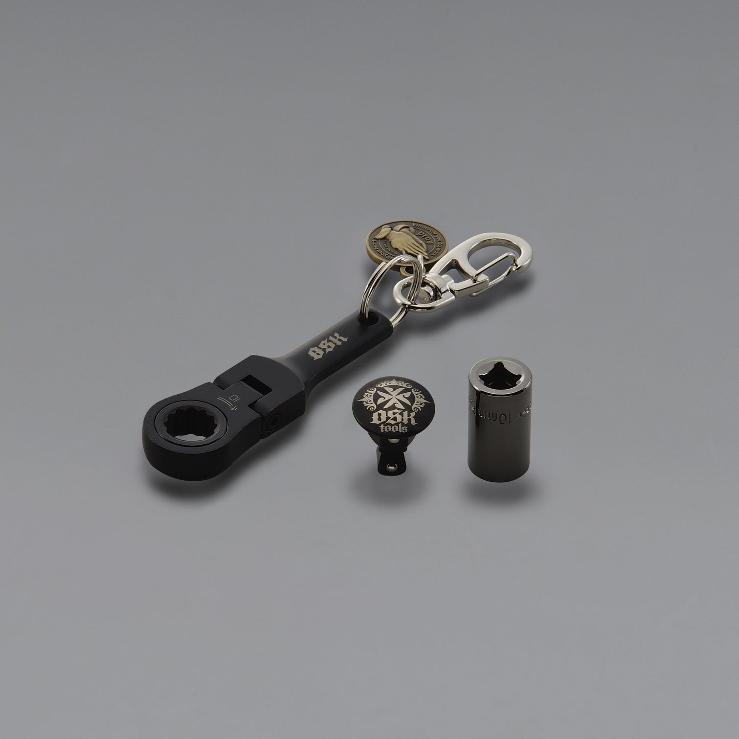 OSK 10mm 可彎式棘輪扳手鑰匙圈（3件組）